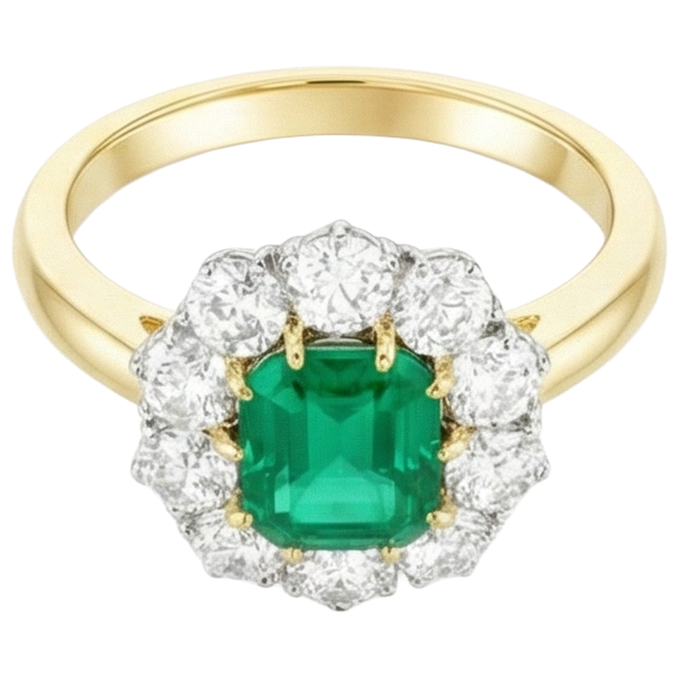 Émeraude Green Emerald Ring 7,00-carats Or Bicolore 14 Carats – vue de face