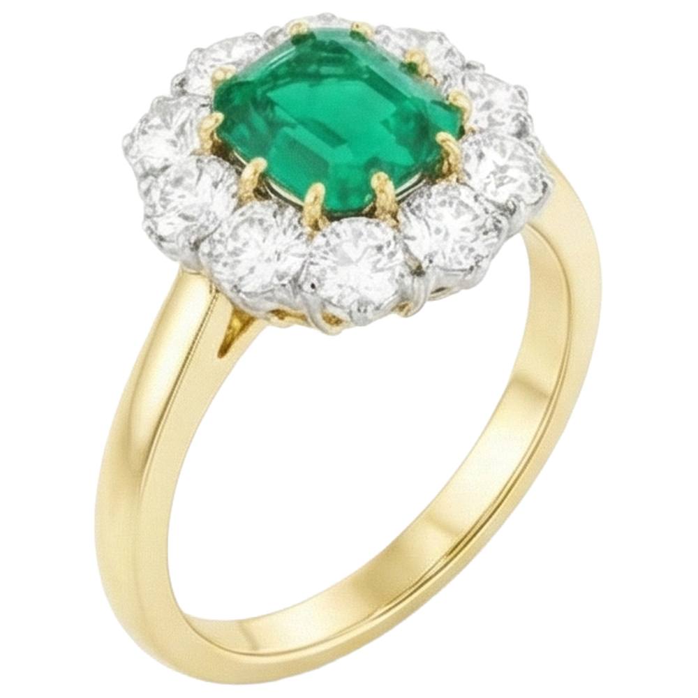 Green Emerald Ring Or Bicolore 14 Carats avec Émeraude – vue de côté