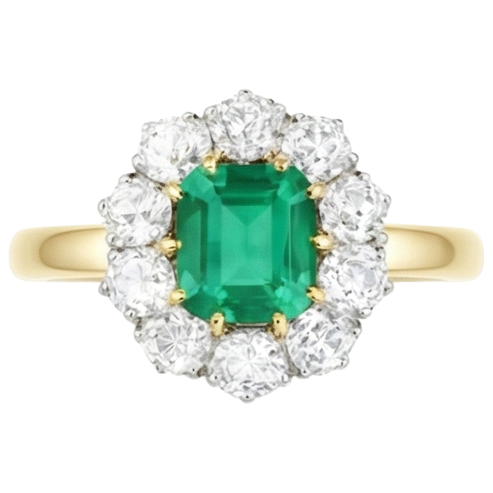 Émeraude Taille Émeraude Green Emerald Ring en Or Bicolore 14 Carats – vue d'angle