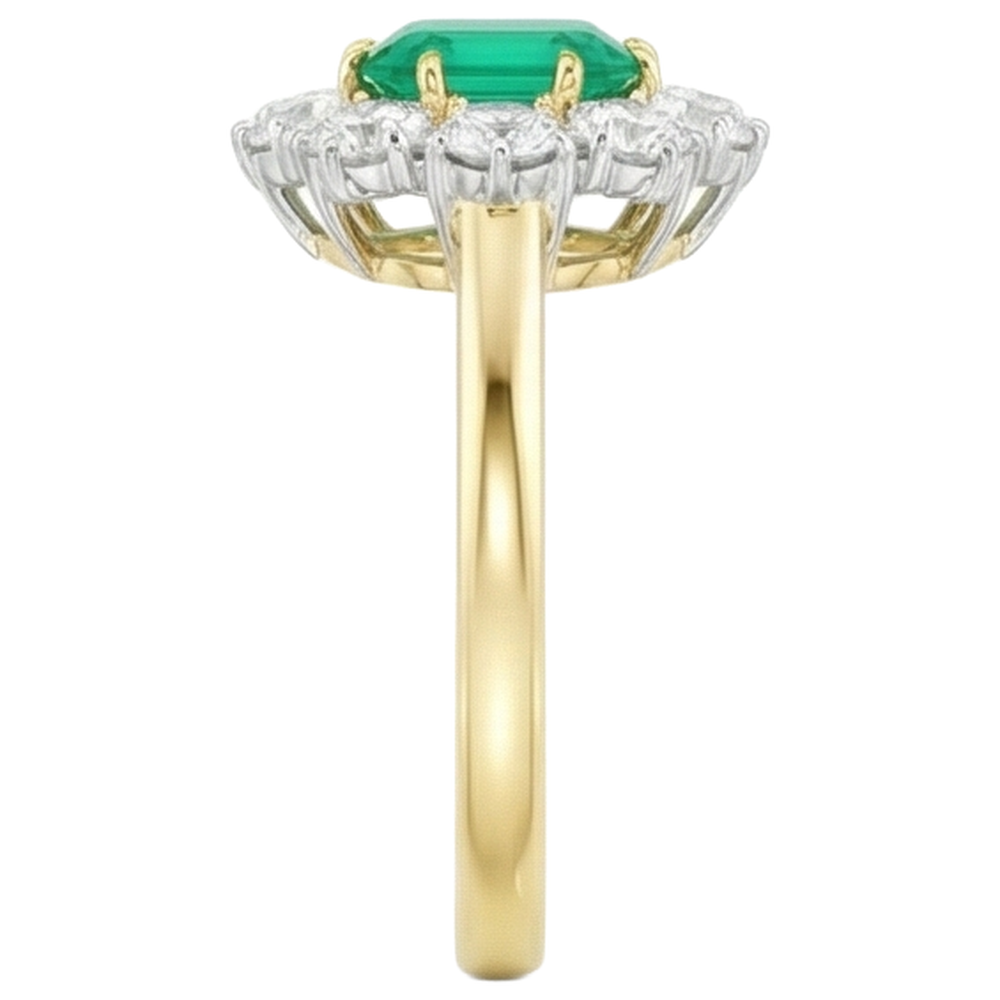 Green Emerald Ring Or Bicolore 14 Carats avec Émeraude – vue de profil