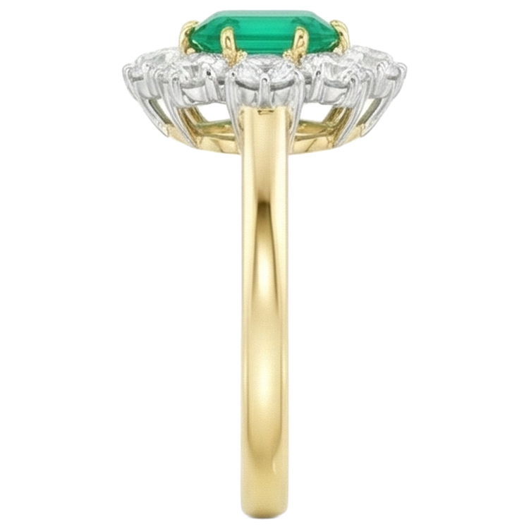 Green Emerald Ring Or Bicolore 14 Carats avec Émeraude – vue de profil