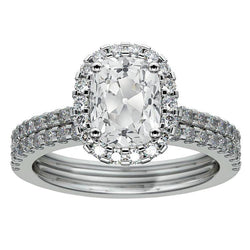 7 carats Halo Round & Cushion Vieux Mineur Véritable Diamond Wedding Set