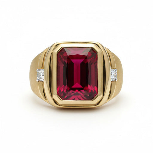 Rubis Sang de Pigeon Bague Masculine 7,20-carats 10K Yellow Gold – vue principale