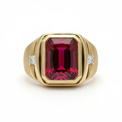 Homme 10K Yellow Gold Rubis Sang de Pigeon Bague Masculine