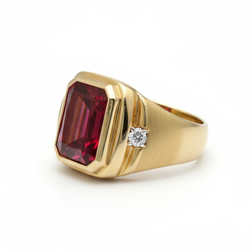 De luxe Rubis Sang de Pigeon Bague Masculine 7,20 carats – vue de face