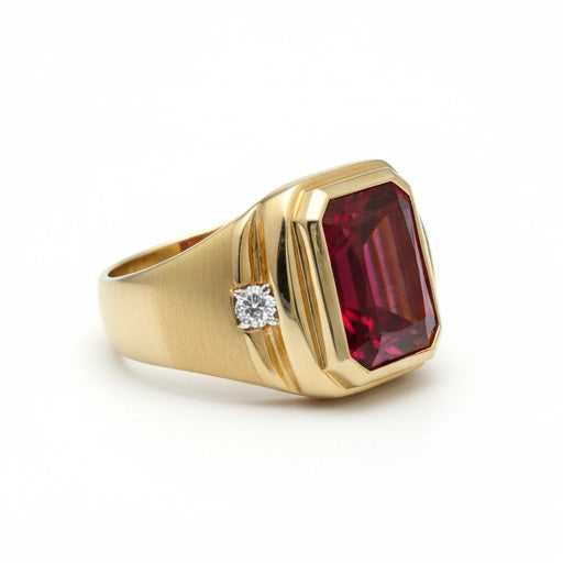 Rubis Sang de Pigeon Bague Masculine 7,20 carats 10K Yellow Gold – vue de côté