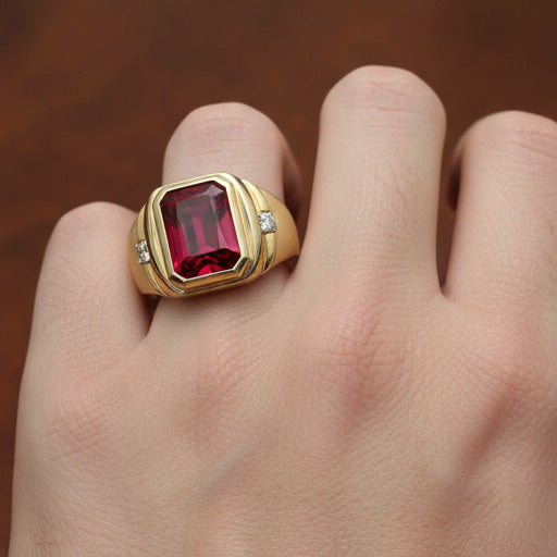 De luxe Rubis Sang de Pigeon Bague Masculine 7,20 carats – vue d'angle