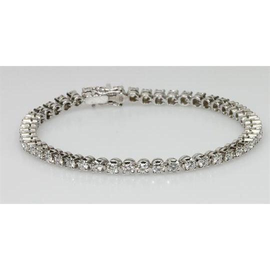 Brillant Taille Ronde Bracelet Tennis en Or 14K Blanc – vue principale