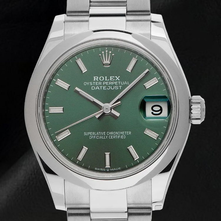 Montre Rolex Datejust 31 mm en acier inoxydable avec cadran lumineux vert menthe