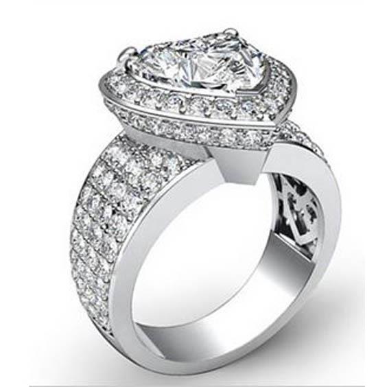 7.50 Carats Bague Halo Naturel Diamant Coeur Or Blanc 14K