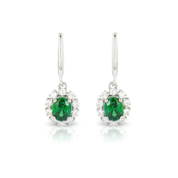 7.50 Ct Émeraude Vert Avec Diamants Boucles D'oreilles Pendantes Or Blanc 14K
