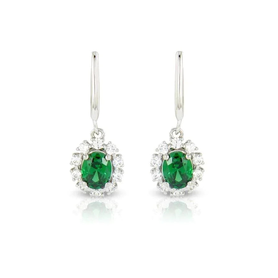 7.50 Ct Émeraude Vert Avec Diamants Boucles D'oreilles Pendantes Or Blanc 14K