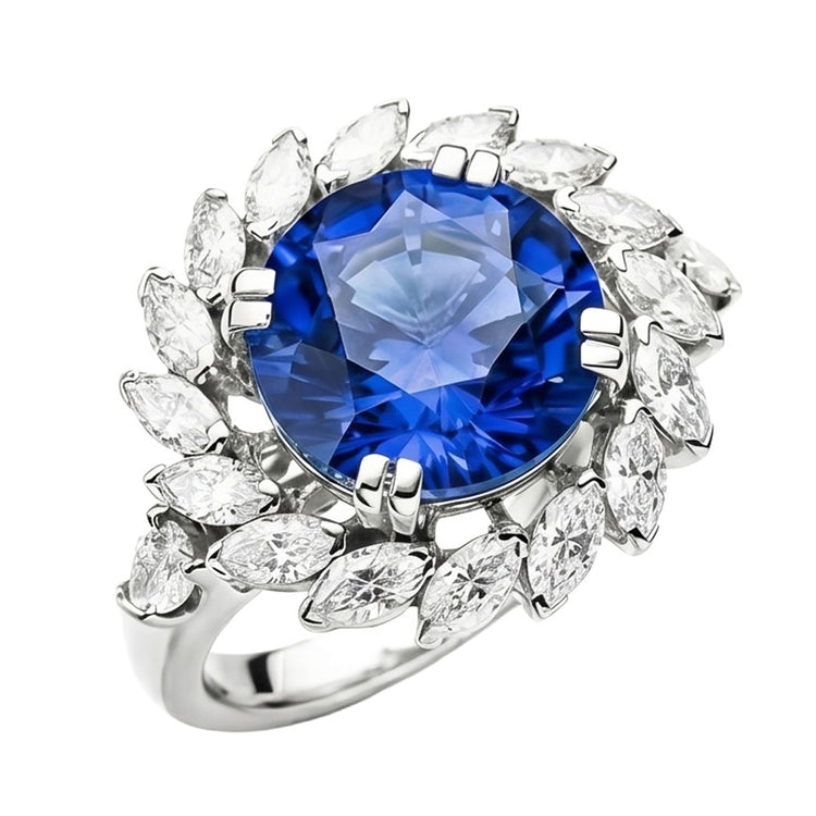 8.25 carats Bague Gros Saphir Sri Lanka Et Diamants Naturels Extraits des Mines ( et non cultivés en laboratoire ) Marquise