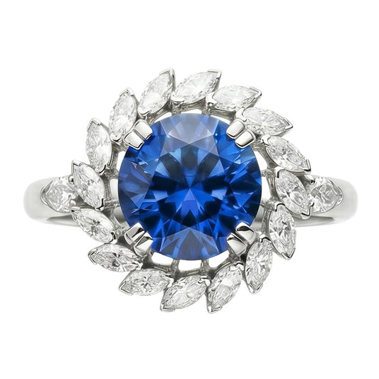 8.25 carats Bague Gros Saphir Sri Lanka Et Diamants Naturels Extraits des Mines ( et non cultivés en laboratoire ) Marquise