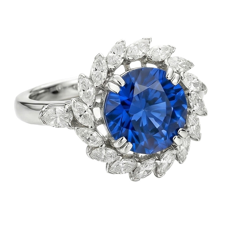 8.25 carats Bague Gros Saphir Sri Lanka Et Diamants Naturels Extraits des Mines ( et non cultivés en laboratoire ) Marquise
