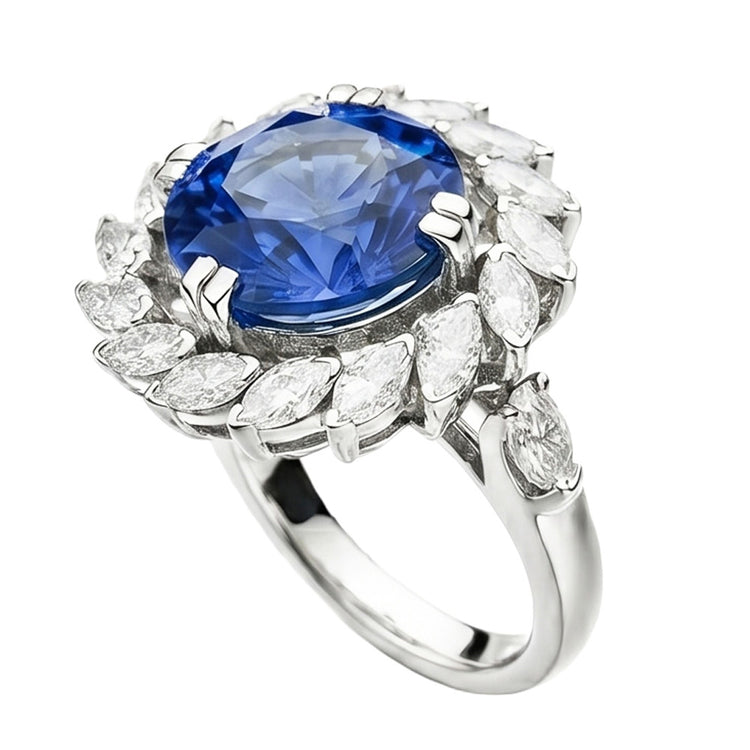 8.25 carats Bague Gros Saphir Sri Lanka Et Diamants Naturels Extraits des Mines ( et non cultivés en laboratoire ) Marquise