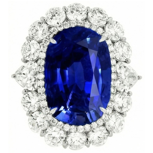 8.50 Carats Bague de Mariage Diamant Saphir Bleu Or Blanc 14K