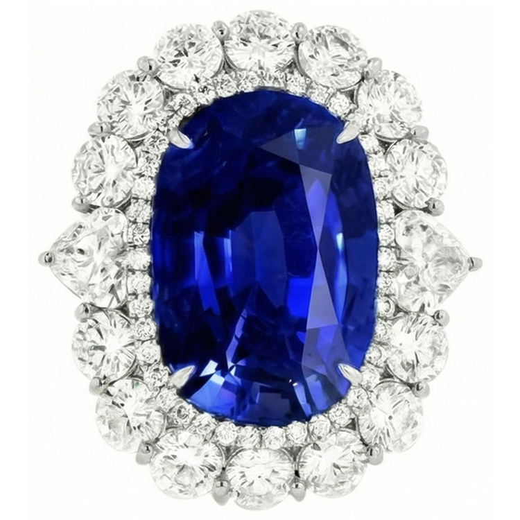 8.50 Carats Bague de Mariage Diamant Saphir Bleu Or Blanc 14K