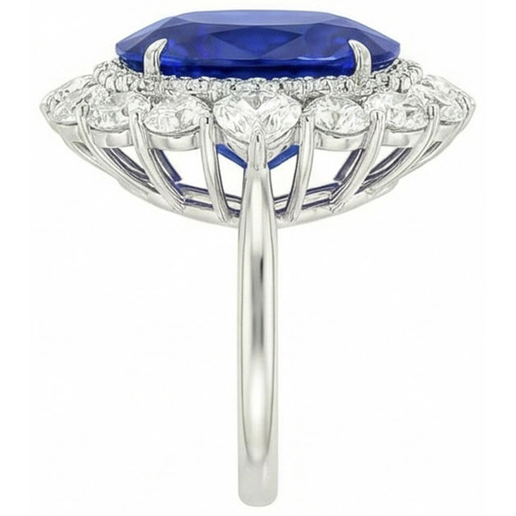 8.50 Carats Bague de Mariage Diamant Saphir Bleu Or Blanc 14K