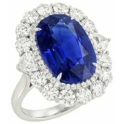 8.50 Carats Bague de Mariage Diamant Saphir Bleu Or Blanc 14K