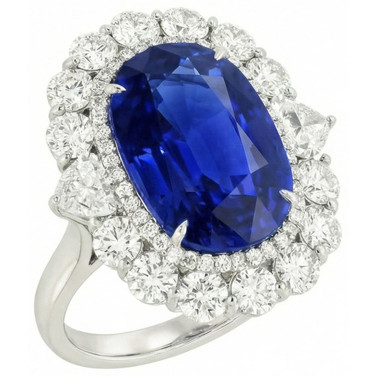 8.50 Carats Bague de Mariage Diamant Saphir Bleu Or Blanc 14K