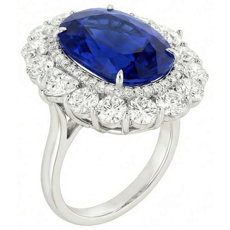 8.50 Carats Bague de Mariage Diamant Saphir Bleu Or Blanc 14K