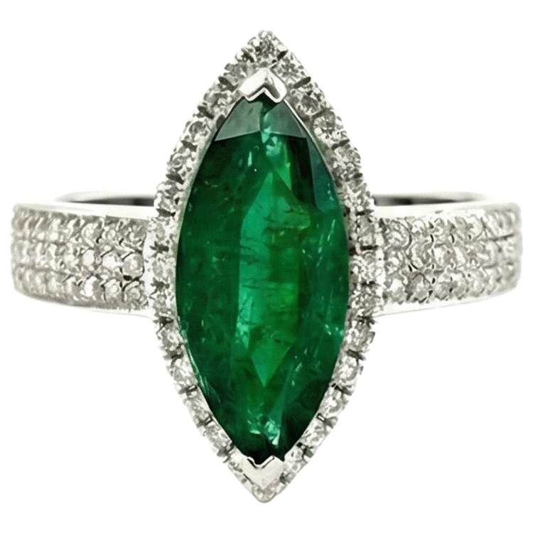 8.50 Carats Émeraude Verte Avec Diamant Naturels Extraits des Mines ( et non cultivés en laboratoire ) Bague Or Blanc Joaillerie Fine