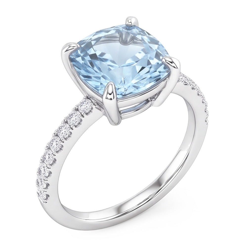 8.70 carats aigue-marine avec diamants bague sertie or blanc 14k