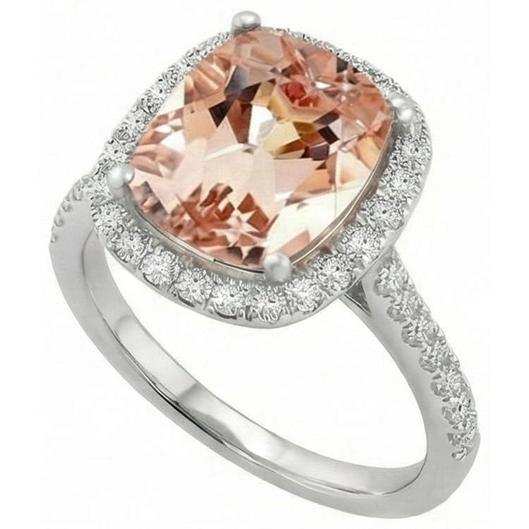 Bague Pierre de Couleur Or Blanc 14 Carats avec Morganite – vue de côté