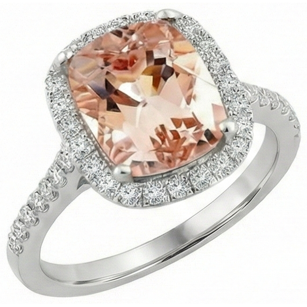 Morganite Bague Pierre de Couleur 8,75 carats Or Blanc 14 Carats – vue d'angle