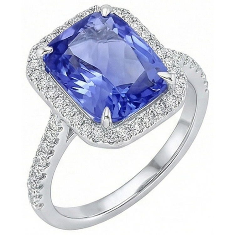 8.81 carats. Bague de Fiançailles Radiant Ceylan Saphir Et Diamants Naturels Extraits des Mines ( et non cultivés en laboratoire )