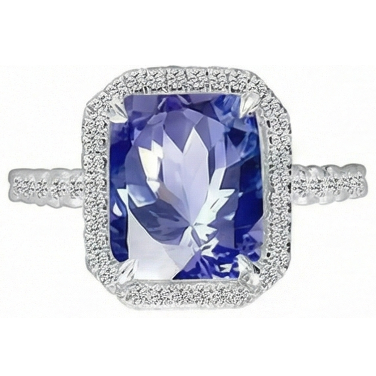 8.81 carats. Bague de Fiançailles Radiant Ceylan Saphir Et Diamants Naturels Extraits des Mines ( et non cultivés en laboratoire )