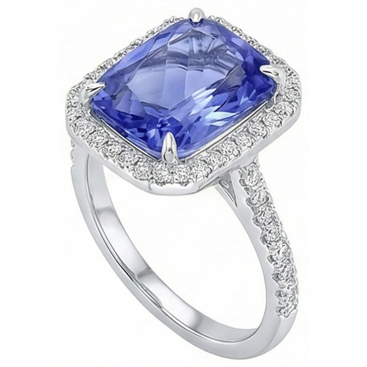 8.81 carats. Bague de Fiançailles Radiant Ceylan Saphir Et Diamants Naturels Extraits des Mines ( et non cultivés en laboratoire )