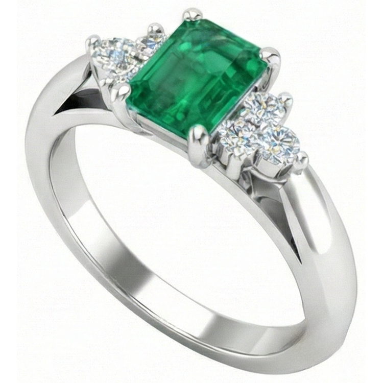 8.90 Carats Émeraude Verte Avec Diamants Naturels Extraits des Mines ( et non cultivés en laboratoire ) Blancs Bague Or Blanc 14K