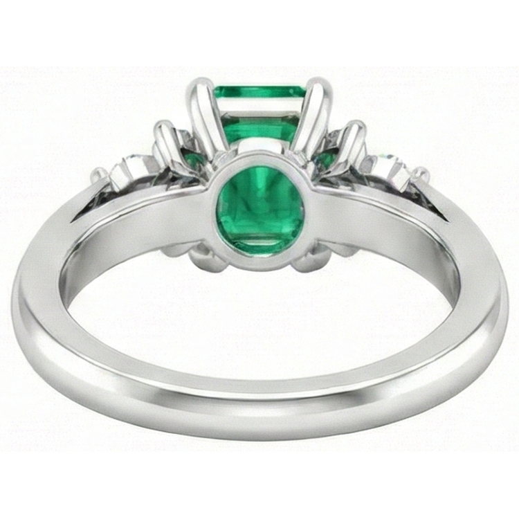 8.90 Carats Émeraude Verte Avec Diamants Naturels Extraits des Mines ( et non cultivés en laboratoire ) Blancs Bague Or Blanc 14K
