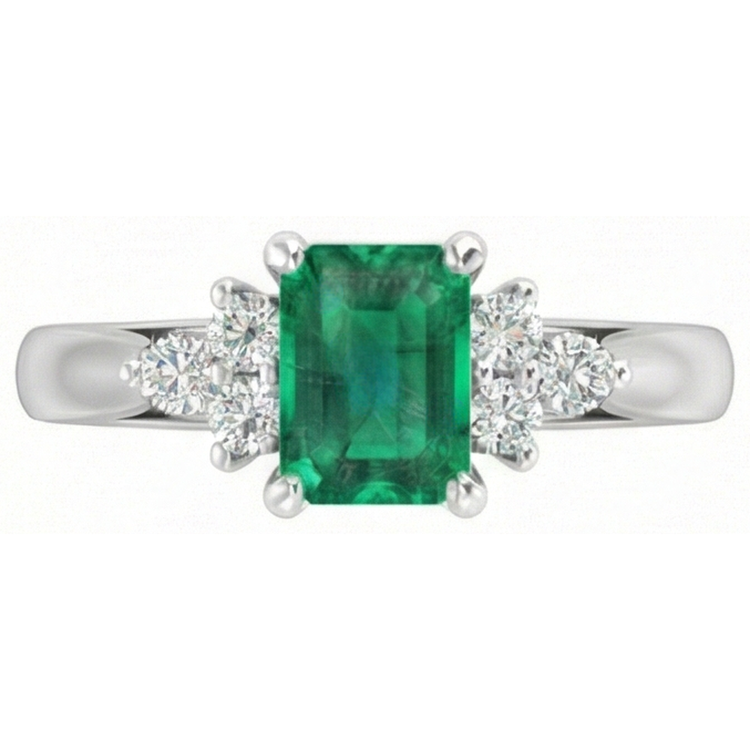 8.90 Carats Émeraude Verte Avec Diamants Naturels Extraits des Mines ( et non cultivés en laboratoire ) Blancs Bague Or Blanc 14K