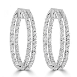 8 Carats Double Rang Réel Diamants Femmes Créoles Or Blanc 14K