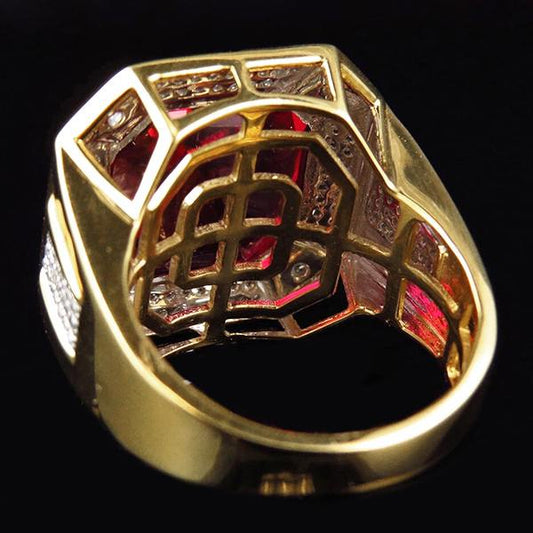 8.75 cts  Rouge Asscher Taille Bague Rubis Homme Avec Diamants Bijoux En Or