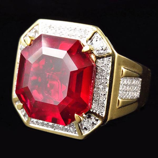 8.75 cts  Rouge Asscher Taille Bague Rubis Homme Avec Diamants Bijoux En Or