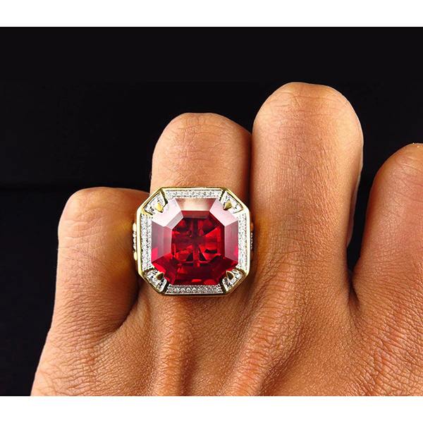 8.75 cts  Rouge Asscher Taille Bague Rubis Homme Avec Diamants Bijoux En Or