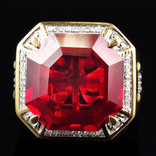 8.75 cts  Rouge Asscher Taille Bague Rubis Homme Avec Diamants Bijoux En Or