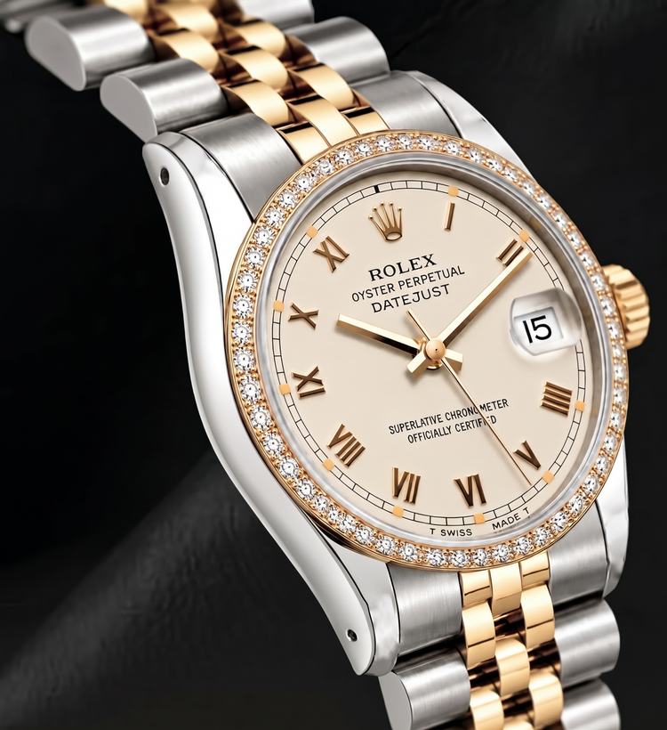 Montre Rolex Datejust 36 mm 16233 Bicolore Cadran Ivoire Chiffres Romains