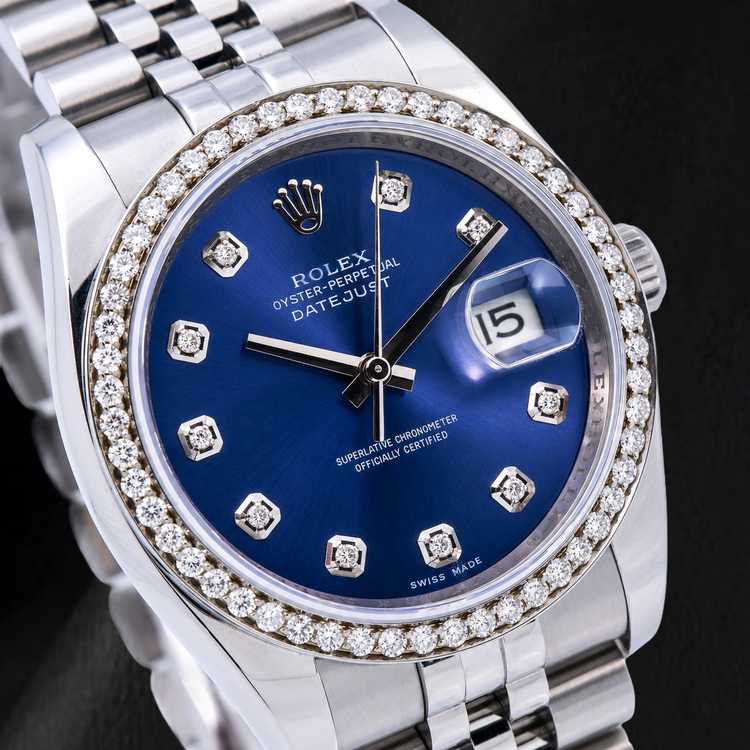Montre Rolex 16200 Datejust 36 mm en Acier Inoxydable Cadran Diamants Bleu