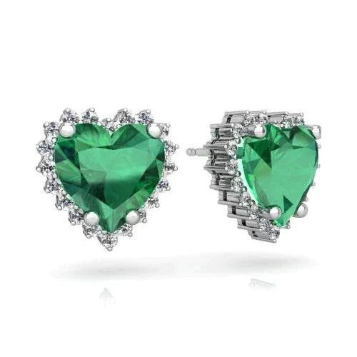 8.40 Carats Coeur Émeraude Vert Avec Diamant Boucle D'Oreille Or Blanc 14K