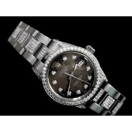 8 ct glacé diamant personnalisé Rolex date 34 mm montre cadran diamant acier inoxydable2