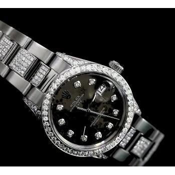 8 ct glacé diamant personnalisé Rolex date 34 mm montre cadran diamant acier inoxydable3