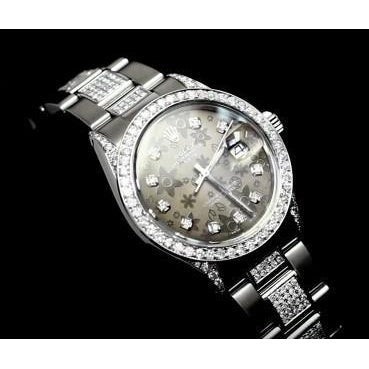 8 ct glacé diamant personnalisé Rolex date 34 mm montre cadran diamant acier inoxydable4