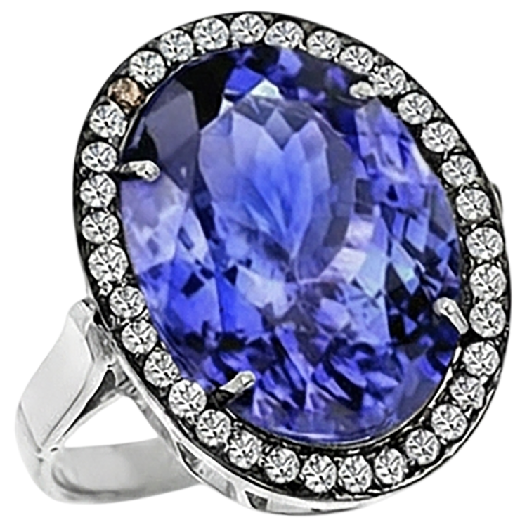 9.01 Carat Bague De Mariage Ovale Tanzanite Et Diamants Naturels Extraits des Mines ( et non cultivés en laboratoire ) Or Blanc 14K