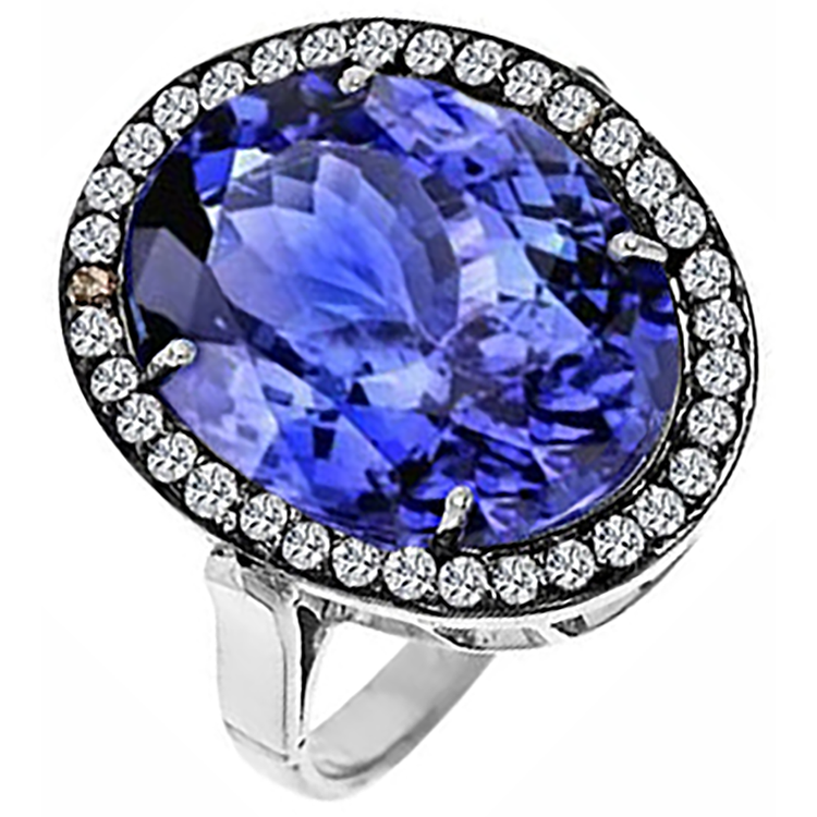 9.01 Carat Bague De Mariage Ovale Tanzanite Et Diamants Naturels Extraits des Mines ( et non cultivés en laboratoire ) Or Blanc 14K