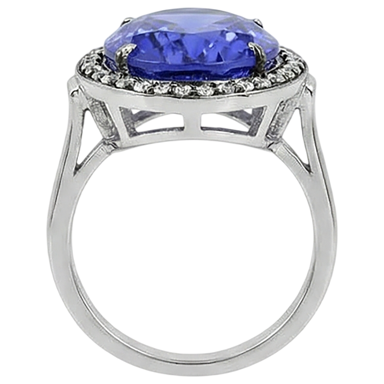 9.01 Carat Bague De Mariage Ovale Tanzanite Et Diamants Naturels Extraits des Mines ( et non cultivés en laboratoire ) Or Blanc 14K